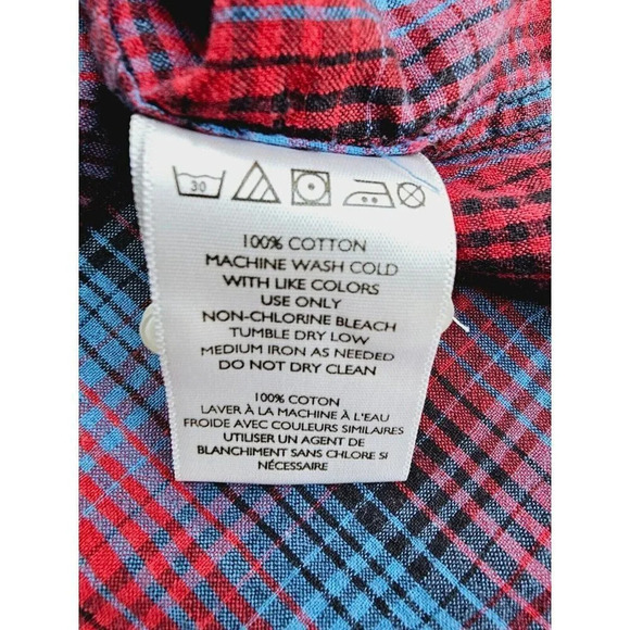 Salt Valley Size Medium Men's Red Black Blue Check Pearl Snap Long Sleeve Shirt - Picture 8 of 11